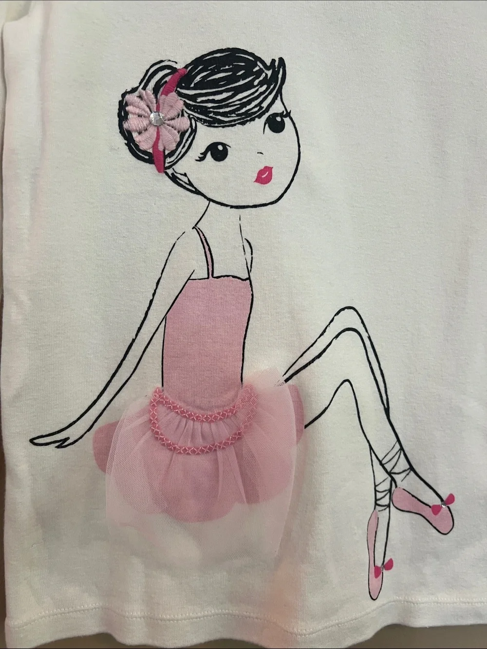 Gymboree Cream Long-Sleeve Top with Pink Ballerina Tulle and Rhinestones